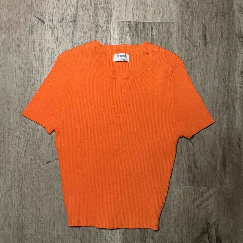 The Workshop Ribbed Short Sleeve Top Size‎ S Orange Fitted Crop Casual Y2K